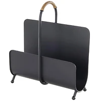 15" Black Metal Modern Decorative Magazine Holder with Loop Shaped Handle