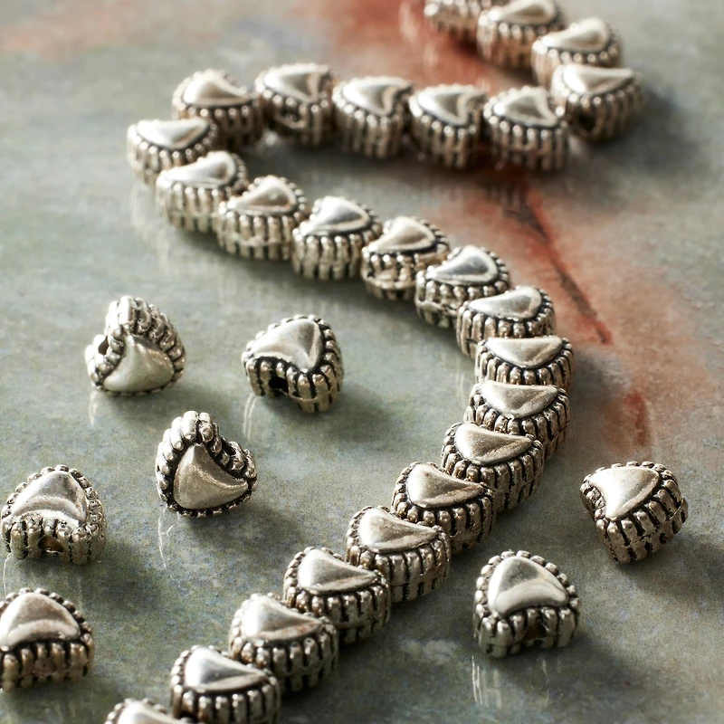 Antique Silver Metal Heart Beads, 6mm by Bead Landing™