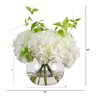 Wedding Collection 18in. Artificial Hydrangea Arrangement in Glass Vase