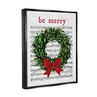 Stupell Industries Be Merry Holiday Music Wreath Framed Floater Canvas Wall Art