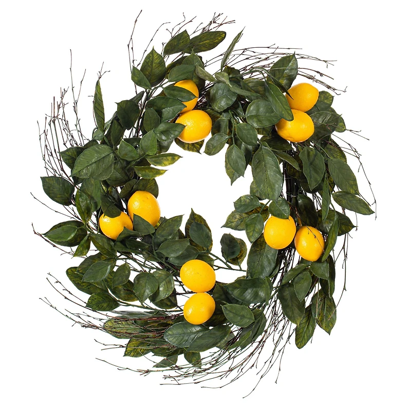 24" Green & Yellow Salal Leaf Lemon Wreath