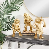 Set of 3 Gold Polystone Contemporary Sculptures, 12" x 9" x 5"