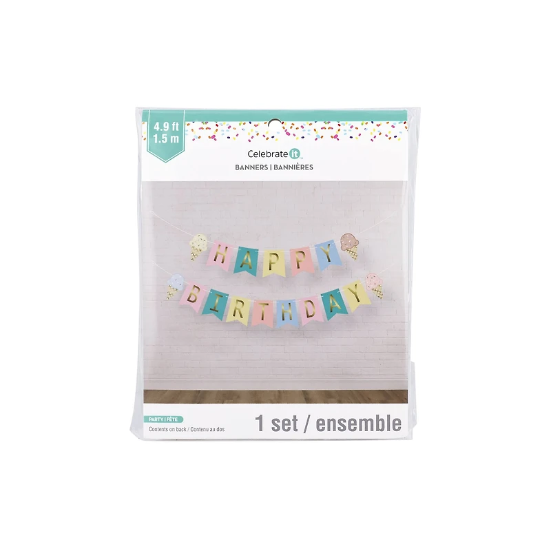 12 Pack: 5ft. Ice Cream Happy Birthday Banner Set by Celebrate It™