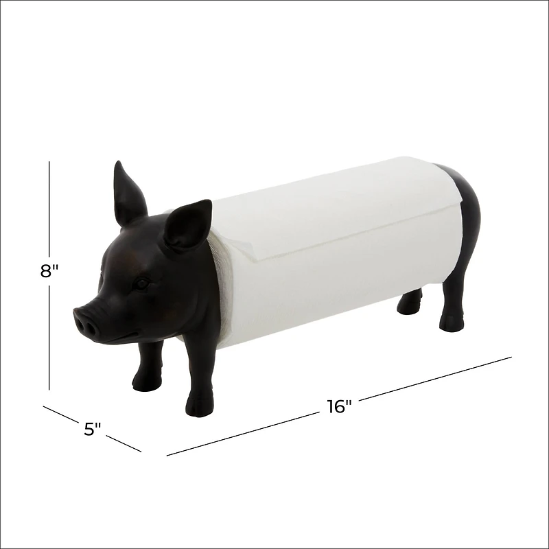 16" Black Farmhouse Pig Paper Towel Holder