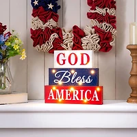 Glitzhome® 12" LED Wooden Patriotic Block Sign