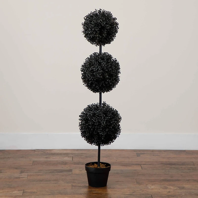 4ft. UV Resistant Artificial Halloween Black Triple Ball Boxwood Topiary (Indoor/Outdoor)