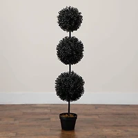 4ft. UV Resistant Artificial Halloween Black Triple Ball Boxwood Topiary (Indoor/Outdoor)