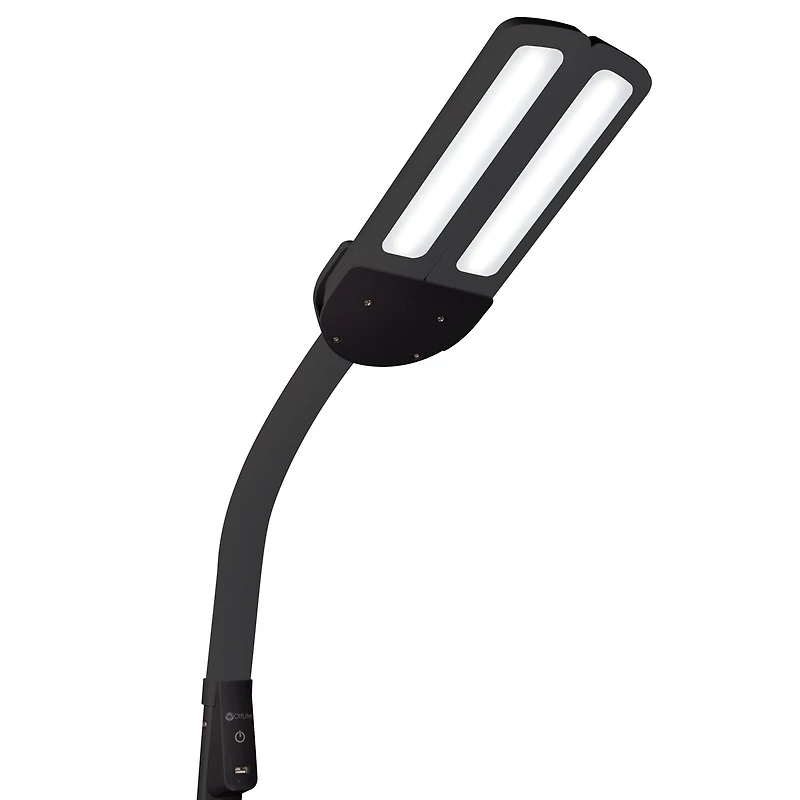 OttLite Black Dual Shade LED Floor Lamp with USB Charging Station