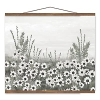 Moody Floral Daisy Field Teak Hanging Canvas