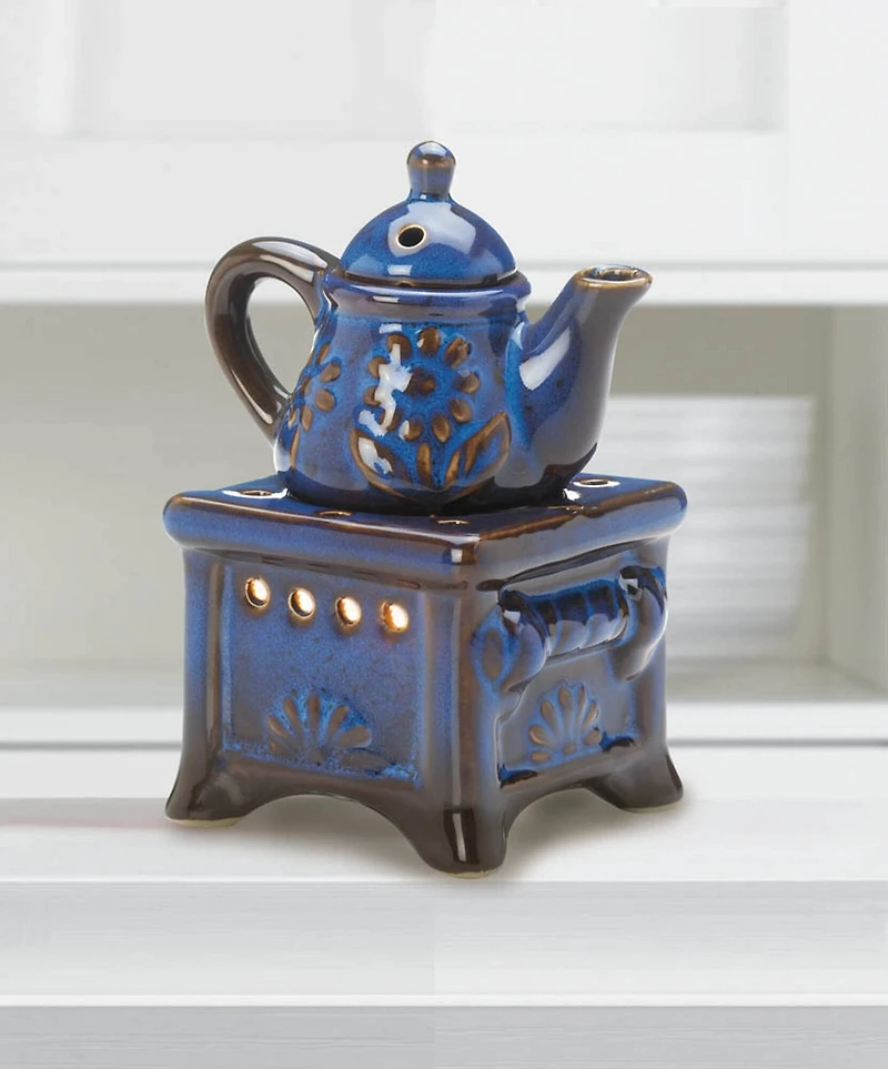 5" Blue Porcelain Teapot Stovetop Candle Oil Warmer