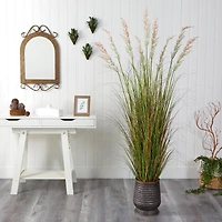 6ft. Grass Plant in Ribbed Metal Planter