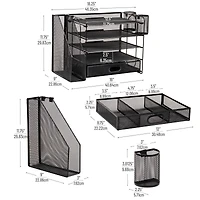 Mind Reader Mesh Desk Organizer, 4 Trays, 1 Drawer, File Holder, 2 Pen Cups, Office Desktop Organizer, Metal Mesh, Black