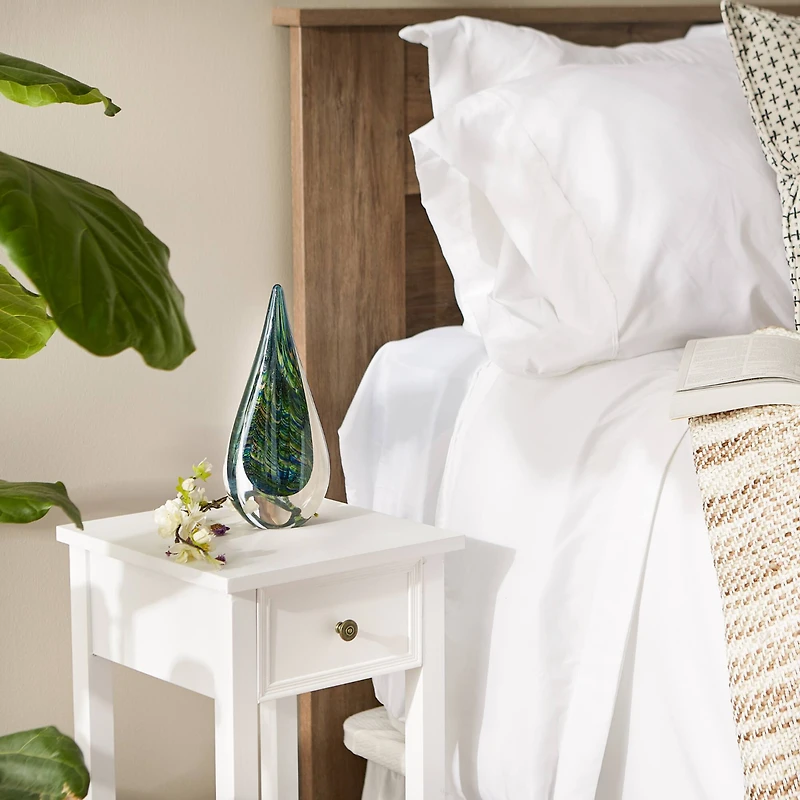 Peacock Inspired Art Glass Sculpture 4.5" x 2.5" x 10