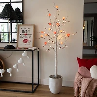 5ft. Pre-Lit Artificial Valentine's Day Twig Tree with 72 Heart Shaped LED Lights and Red Berries