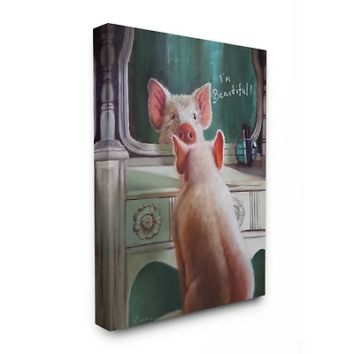 Stupell Industries I'm Beautiful Painted Pig in Mirror Canvas Wall Art