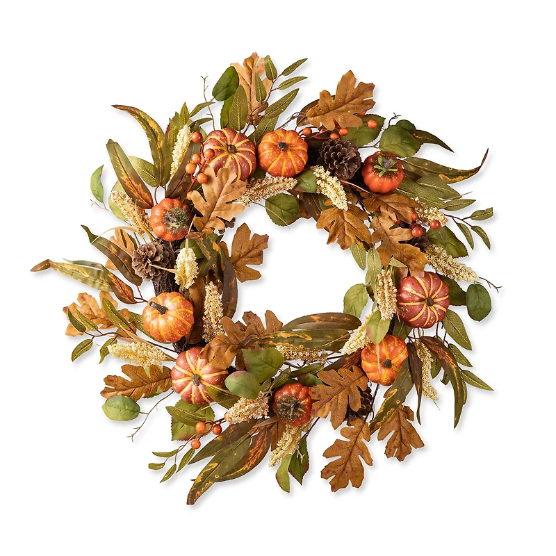 Glitzhome® 24" Fall Pumpkin Leaf Floral Wreath