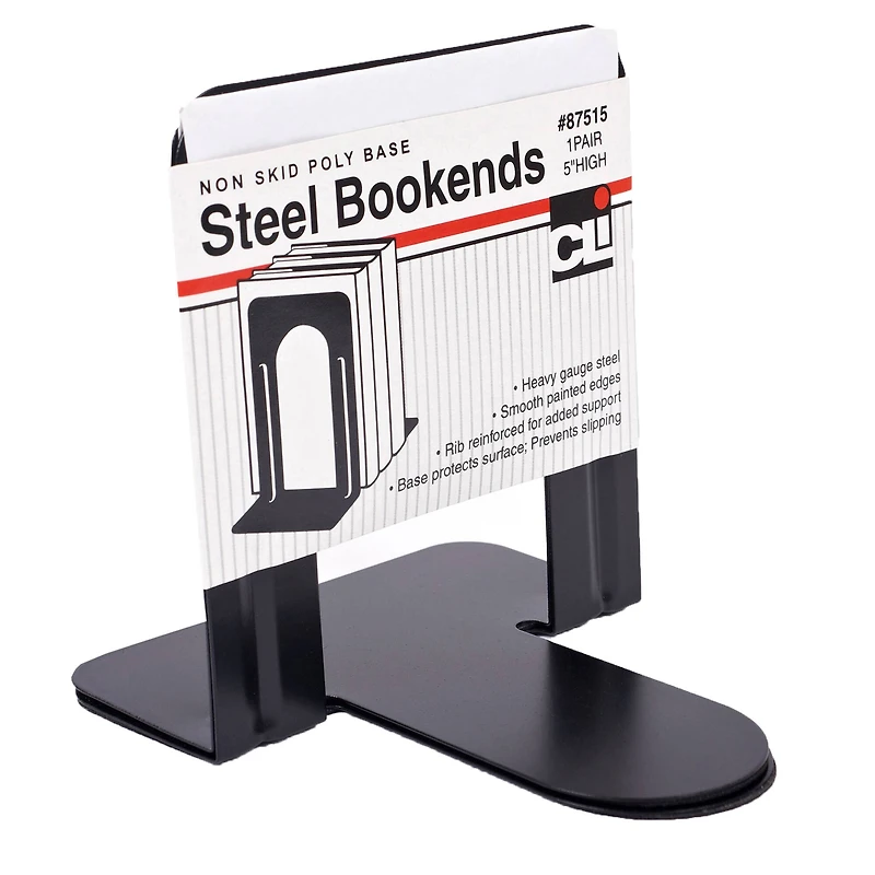Charles Leonard 5" Black Steel Bookends, 6 Packs of 2
