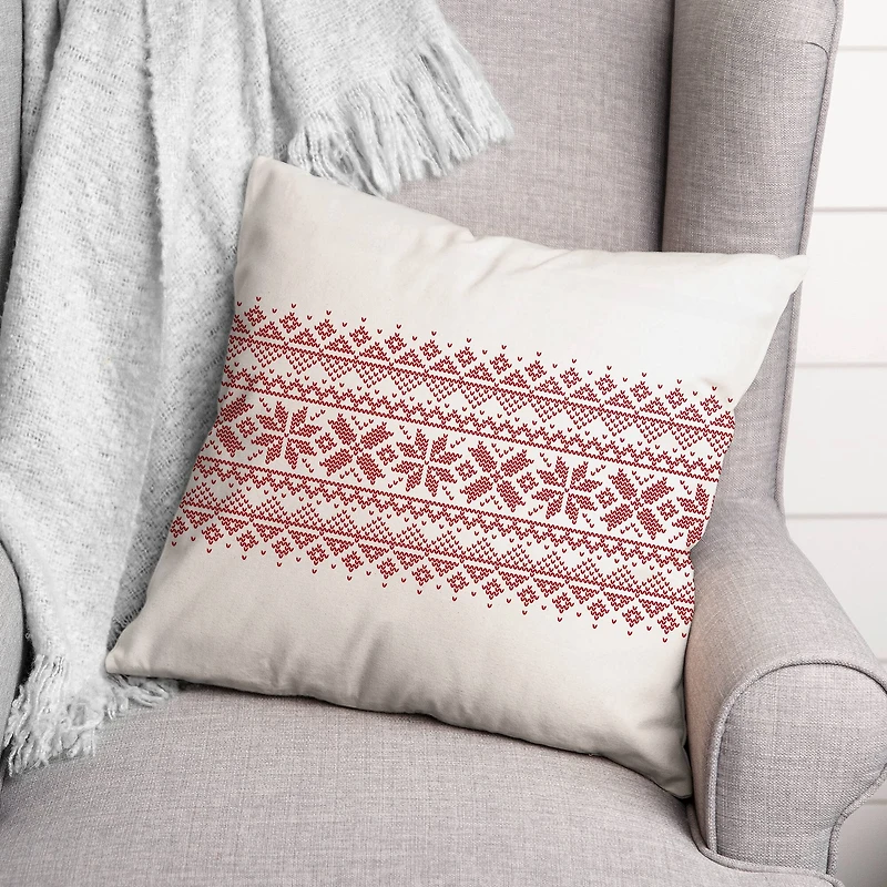 Knit Snowflakes 18x18 Throw Pillow