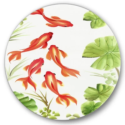 Designart - Vintage Goldfishes Among The Lotus Leaves