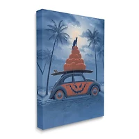 Stupell Industries Spooky Tropical Beach Pumpkin Car Canvas Wall Art