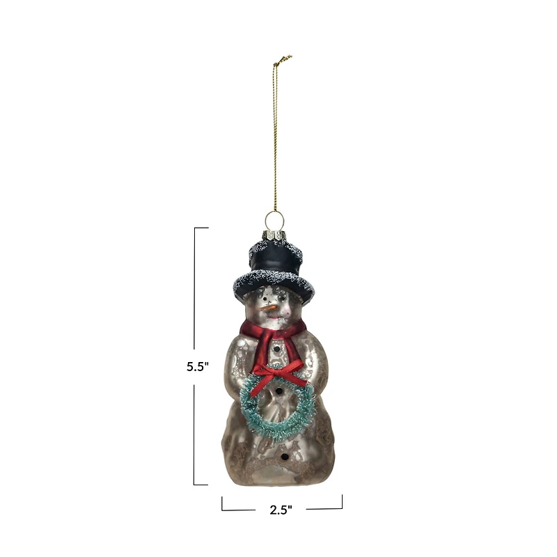 Hello Honey® 5.5" Mercury Glass Snowman with Wreath Ornament