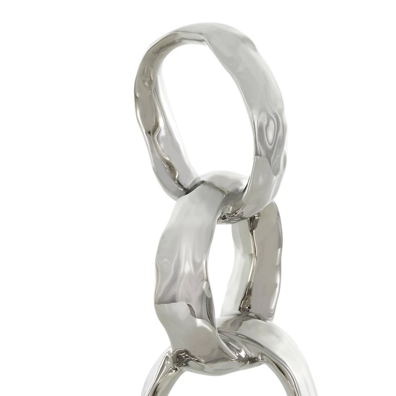 15" Silver Abstract Interlocked Rings Ceramic Sculpture with Black Base