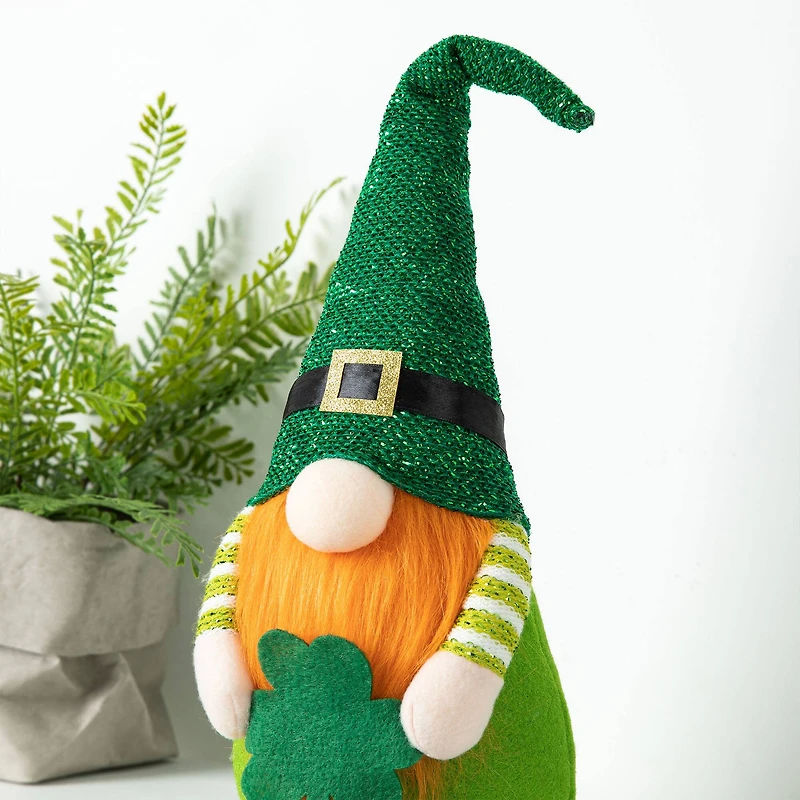 Glitzhome® 28.25'' St. Patrick's Fabric Gnome Shelf Sitter with Dangling Legs