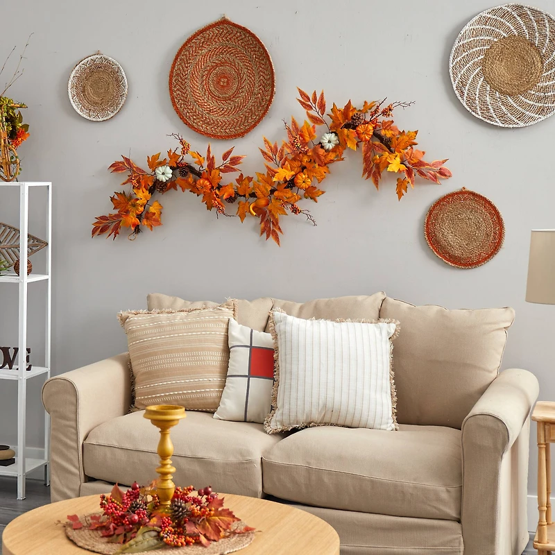 68" Maple Leaves, Pumpkins, Gourds, Berries & Pinecones Fall Garland