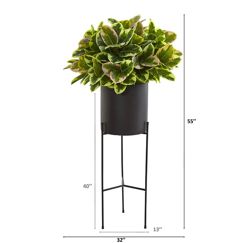 4.5ft. Rubber Leaf Plant in Black Planter with Stand