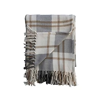 Hello Honey® Gray, Gold & White Plaid Brushed Cotton Flannel Throw with Fringe
