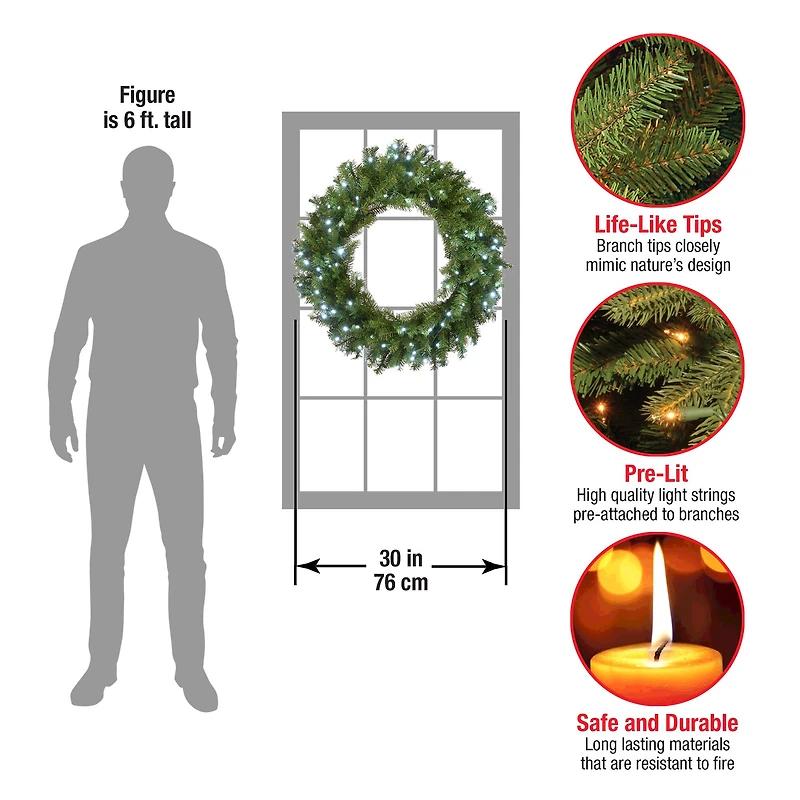 30" Cool White LED Memory-Shape® Norwood Fir Wreath