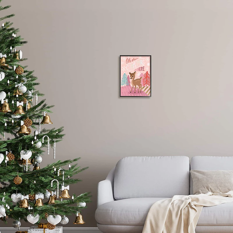 Stupell Industries Oh Deer Christmas Is Here Phrase Framed Giclee Art