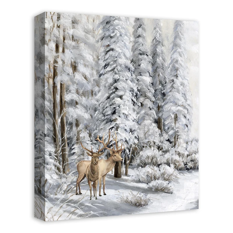 Snowy Forest Deer Canvas Wall Art
