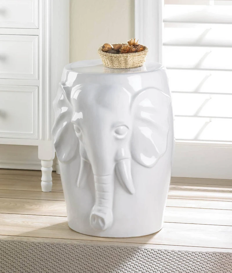 18" Elephant Ceramic Decorative Stool
