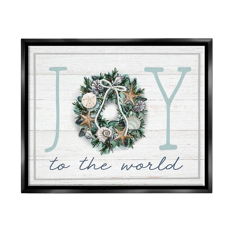 Stupell Industries Joy To The World Nautical Wreath Framed Floater Canvas Wall Art