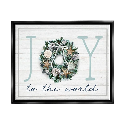Stupell Industries Joy To The World Nautical Wreath Framed Floater Canvas Wall Art