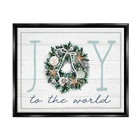 Stupell Industries Joy To The World Nautical Wreath Framed Floater Canvas Wall Art