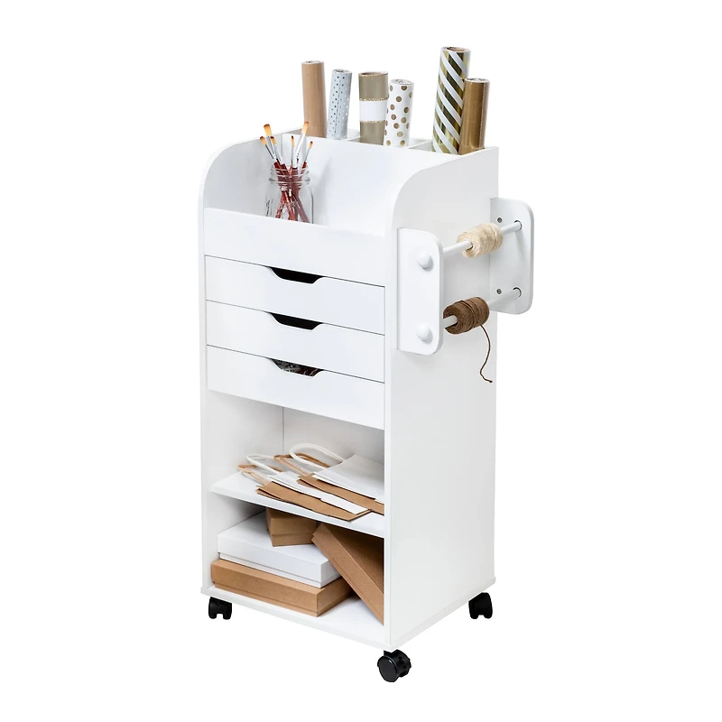 Honey Can Do 3-Drawer White Rolling Craft Cart with Drawers & Slotted Compartments