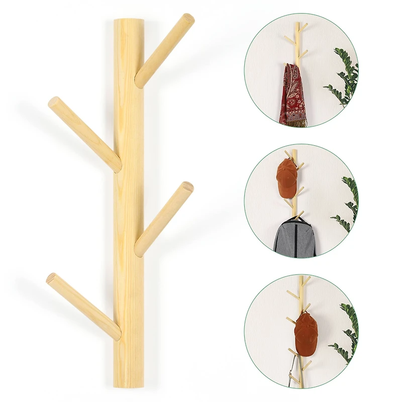 NEX™ 4-Hook Natural Wood Wall Mounted Tree Branch Coat Rack