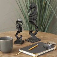 Black Aluminum Sea Horse Sculpture Set with Square Bases