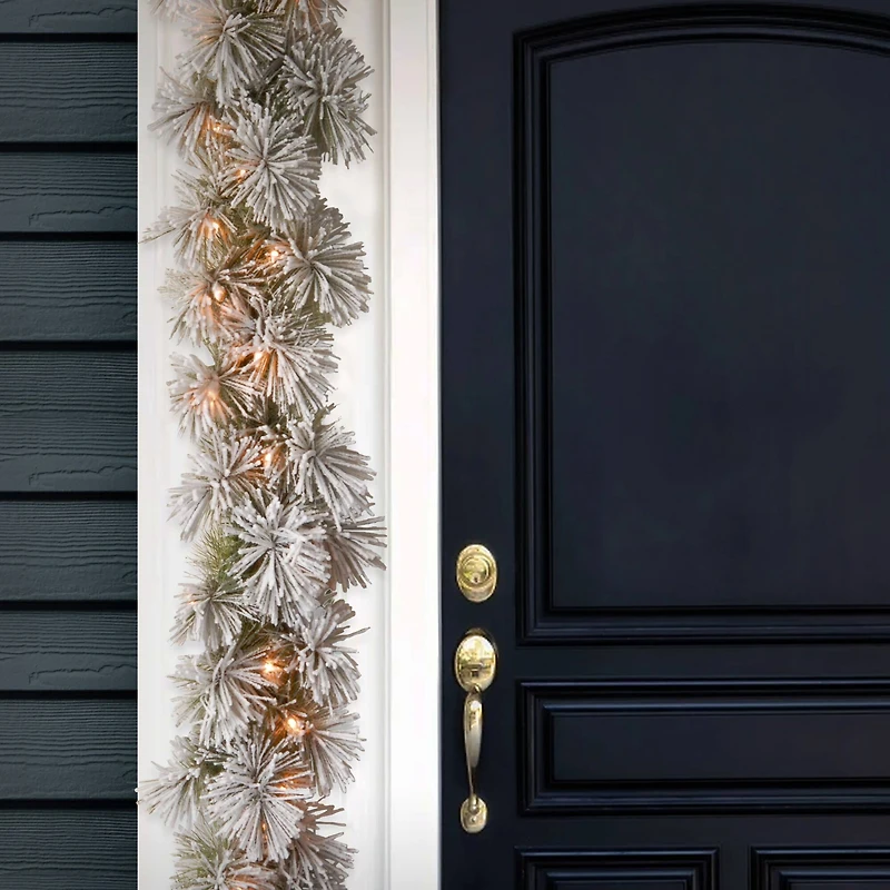 9' x 12" Pre-lit Snowy Bristle Pine Artificial Christmas Garland with 70 Clear Lights