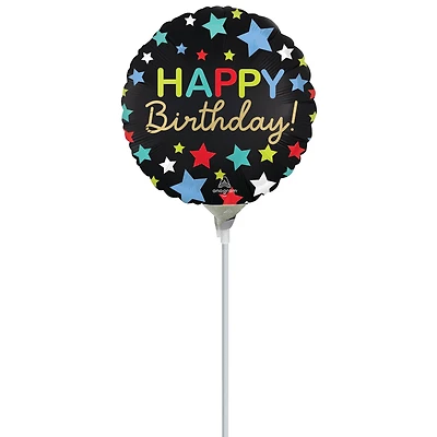 9" Black & Multicolor Birthday Foil Balloon Stick