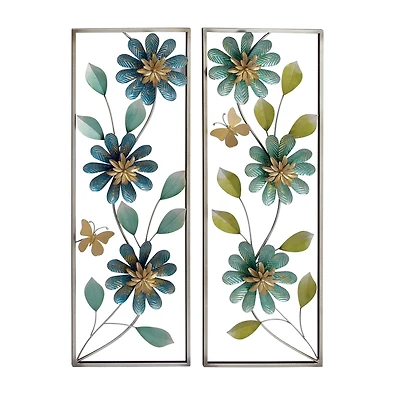 35" Green Metal Floral Wall Décor Set