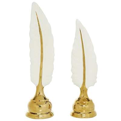 CosmoLiving by Cosmopolitan Gold Porcelain Glam Feather Sculpture Set