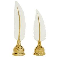 CosmoLiving by Cosmopolitan Gold Porcelain Glam Feather Sculpture Set
