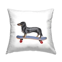 Stupell Industries Dachshund Pet Dog on Blue Skateboard Throw Pillow 18" x 18"