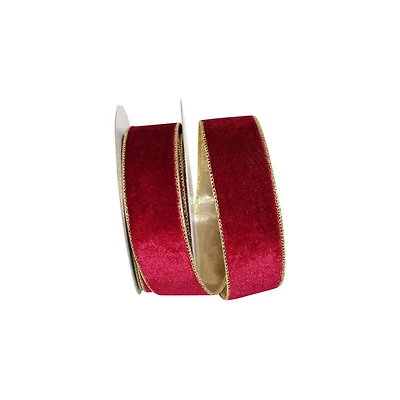 JAM Paper 1.5" x 10yd. Wine Wired Gold Back Plush Velvet Ribbon