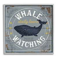 Stupell Industries Whale Watching Tours Sign Rustic Blue Marine Life in Gray Frame Wall Art