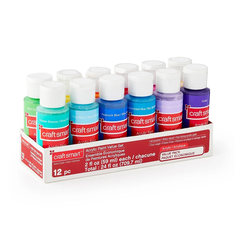 12 Color Bright Acrylic Paint Value Pack by Craft Smart®