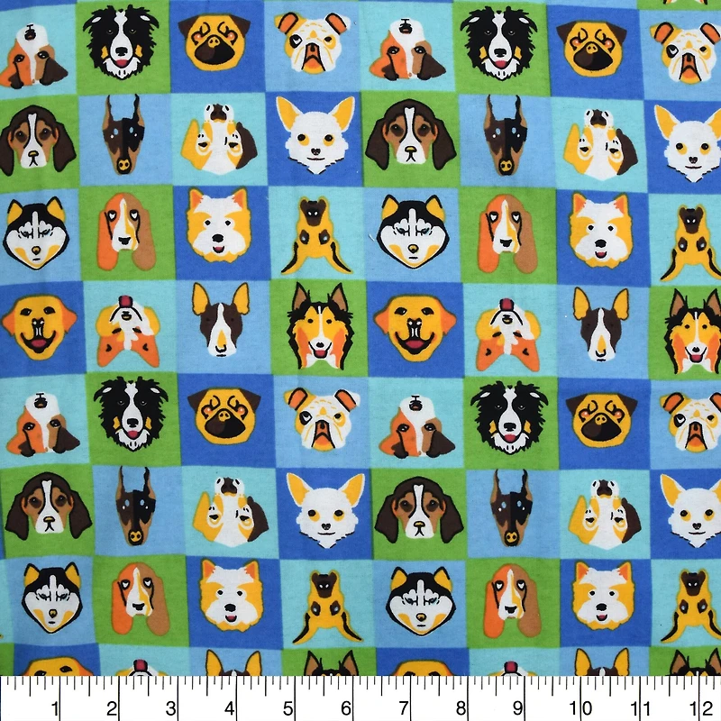Feldman Blue Dog Grid Cotton Flannel